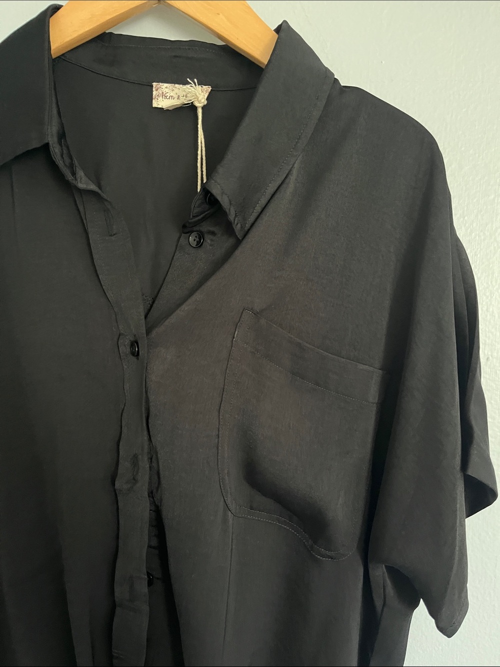 Silky Tie Front Pocket Blouse